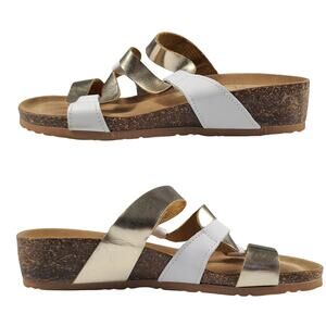 Bos & Co White Gold Cork Wedge Sandals Made in Italy 38 US 7